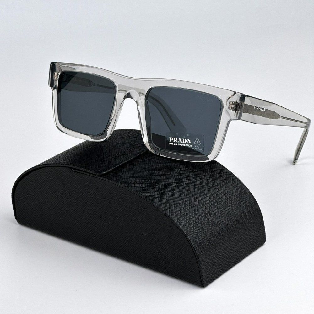 NEW Prada PR19WS U4309T  Crystal Grey Dark Grey Square Unisex Sunglasses